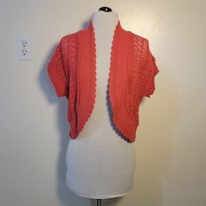 Vintage Robbie Bee (Women's S) Coral Open-Front Cropped Sweater Knit